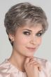 Woman in a long grey and brown lace front pixie wig