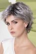 Woman in a long medium grey evenly layered lace front pixie wig
