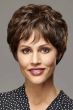 Woman in a full dark auburn lace front pixie wig