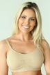 woman in soft beige pocketed mastectomy bra