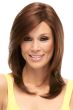 Woman in a long, auburn layered lace front wig with face framing layers