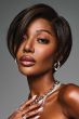 Black woman in an asymmetric short dark brown lace front wig