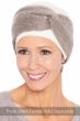 Woman in a white Three Seam Turban with a taupe knit headband on top
