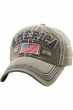 Women's khaki USA flag baseball cap with American flag on the front