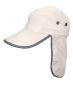 Men's off-white baseball style fishing hat with brim and long neck protection flap in the back