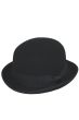 Black classic bowler hat for men with upturned brim and ribbon accent