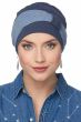Woman in blue denim turban set for women with matching headband for cancer patients