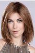 Woman in a shoulder length medium brown straight lace front wig