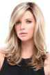 Woman in a past the shoulders light blonde lace front wig with long layers