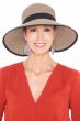 Woman in wide brimmed summer sun hat with short brim in the back and back bow accent