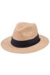 Casual straw fedora hat for men with black band and brim