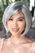 Woman ina past the chin salt and pepper angled lace front bob wig