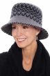Woman in grey wool winter cloche or bucket hat with nordic design in black