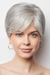 Woman in a 4" to 5" light grey wiglet hair topper for thinning hair