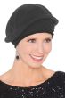 Woman in black knitted pointelle beret hat