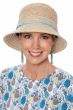 Woman in woven straw summer bucket hat