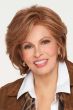 Raquel Welch in a chin length light auburn layered lace front bob wig