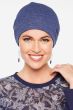 Woman in cute blue chemo beanie cap