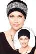 Women in black turban with printed band, inset with woman in solid colored turban showing 2 ways to wear the head covering