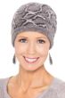 Woman in cute wool winter beanie hat with leopard print for cancer patients