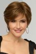 Woman in a 5" medium brown straight hair topper for thinning hair