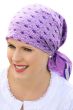 Woman in purple square cotton head scarf for woman with cancer