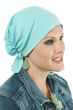 scarf beanie for chemo and cancer patients pictured in aqua