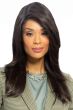 Black woman in an extra long black long layered lace front wig
