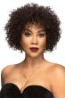 African American woman in a chin length heavily layered dark brown afro human hair wig