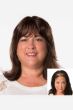 Woman in 4" to 8.5" dark brown hair topper for thinning hair