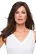 Woman in an 18" dark auburn lace front hair topper for thinning hair