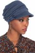 Woman in denim cotton cancer hat with brim and multiple pleats