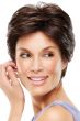 Woman in a dark auburn long layered lace front pixie wig