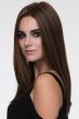 Woman in an extra long medium brown blunt cut lace front wig