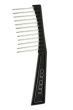 Wide toothed black plastic wig comb with wire bristles