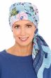 Woman in blue cotton floral head scarf for women