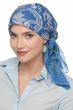 Woman in blue cotton floral square head scarf for women