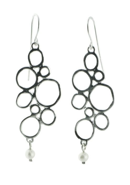 Pebble Sterling Silver Earrings with Pearl Drop