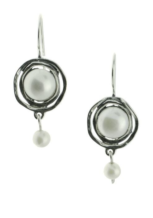 Sterling Silver Drop Pearl Earrings