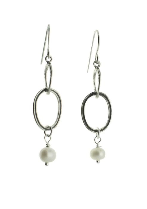 Sterling Silver Earrings | Ovals with Drop Pearls