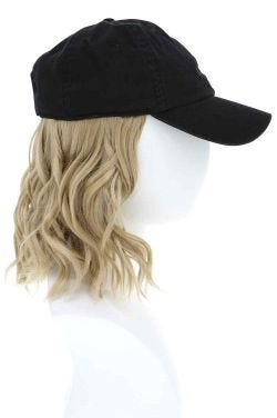 Baseball Cap with Hair | Cardani Beach Waves Baseball Hat with Hair-21H - Golden Blonde Blend w/ Black Hat | 21H | Golden Blonde Blend w/ Black Hat