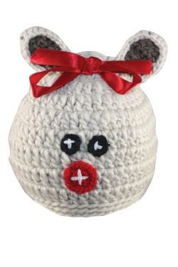 Crocheted hat for girls that looks like a reindeer