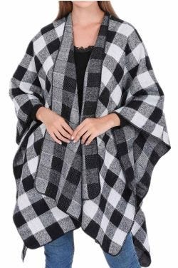 Black & White Buffalo Plaid Ruana | Cozy Wraps for Women