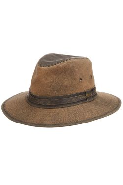 Distressed men's safari hat made of rugged brown fabric