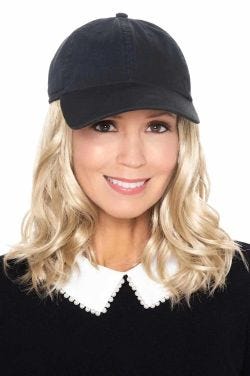 Baseball Cap with Hair | Cardani Beach Waves Baseball Hat with Hair | 24H Medium Blonde Highlights - Black Hat | 24H | Medium Blonde Highlights