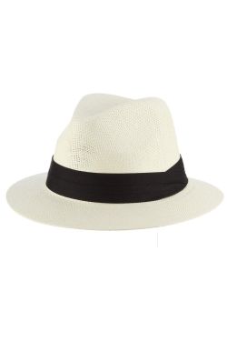 White ivory lightweight brimmed fedora hat for men with black band