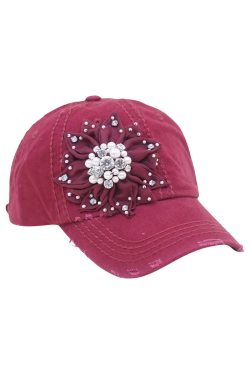 Floral Bejeweled Distressed Cap | Bejeweled Baseball Caps