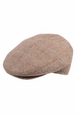 Beige plaid men's driver hat or flat cap in wool blend