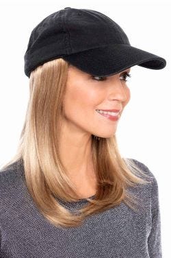Lisette Long Baseball Cap with Hair by Cardani | 26H Butterscotch Blonde - Black Hat | 26H | Butterscotch Blonde