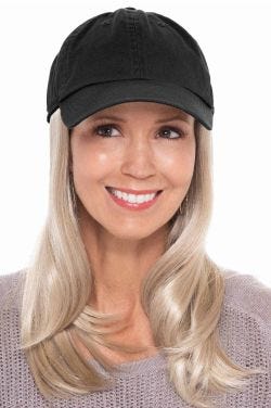 Lisette Long Baseball Cap with Hair by Cardani | 24H Medium Blonde Highlights - Black Hat | 24H | Medium Blonde Highlights